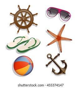 Icons. Points, anchor, steering wheel, starfish, ball.