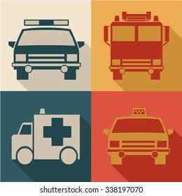 Icons of police, fire department, medical, taxi