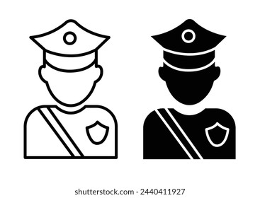 Icons of Police and Law Enforcement. Security Officer and Policeman Emblems for Public Safety