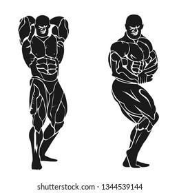 Icons of posing bodybuilders. Vector illustration