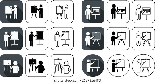 Icons of presentations training and education representing business and learning concepts
