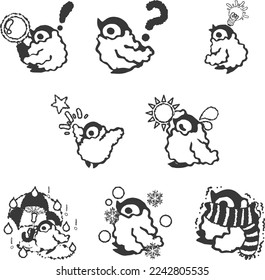 The icons of pretty babies of emperor penguin with various facial expressions