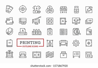 Icons for for printing service. Vector thin line signs.