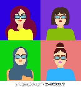 Ícones da programadora Mulher em Diferentes Raças e Nação. Profissão, ocupação pessoas perfil conjunto de imagens. Ilustração plana vetorial isolada para Avatar e Web