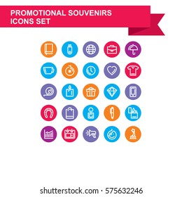 Icons for promotional products, business gifts, universal set of icons for website, infographics for brochures, catalogs. Trendy graphic style