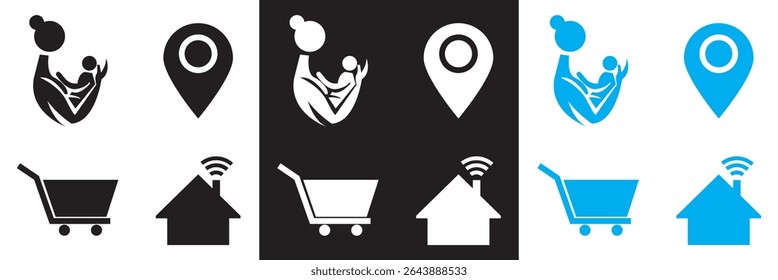 Ícones para navegação pública. Vetor para sites, interfaces móveis, apresentações, banner, marca visual etc. Ilustração vetorial. isolada no plano de fundo branco e preto. EPS 10