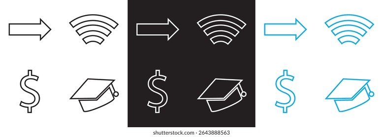 Iconos para la navegación pública. Vector para Sitios web, interfaces móviles, presentaciones, Anuncio, imagen de marca, etc. Ilustración vectorial. aislado en el fondo blanco y negro. EPS 10