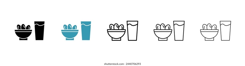 Icons for Ramadan Iftar Meals. Date Plate and Traditional Fasting Dishes