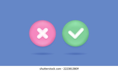 icons to reject and approve, true or false, failure or success, yes or no. tick and cross symbol. 3d and realistic concept design. graphic elements