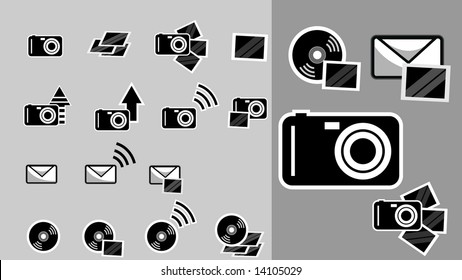 Icons related to cameras, pictures, storage and sending