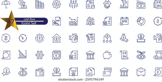 icons related to cash flow. Linear icon collection. 