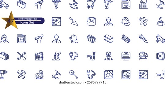 icons related to civil engineering. Linear icon collection.