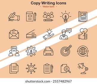 Icons related to copywriting and content creation in digital marketing