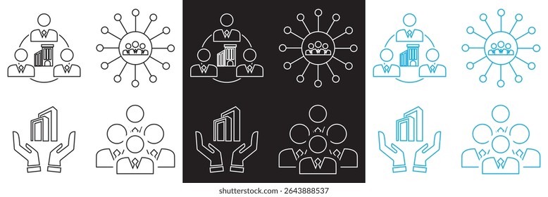 Icons related to corporate.  Vector for websites, mobile interfaces, presentations, banner, visual branding etc. Vector illustration. isolated on white and black background. EPS 10