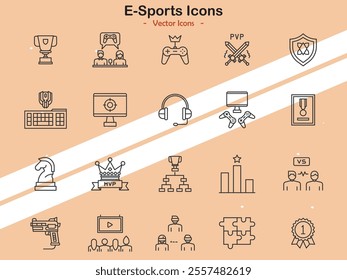 Icons related to e-sports gaming and competitive online tournaments