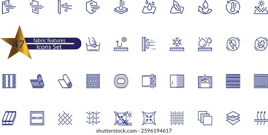 icons related to fabric features. Linear icon collection.