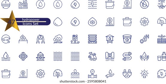 icons related to hydropower. Linear icon collection