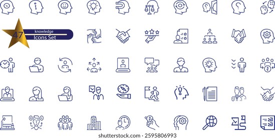 icons related to knowledge. Linear icon collection. 