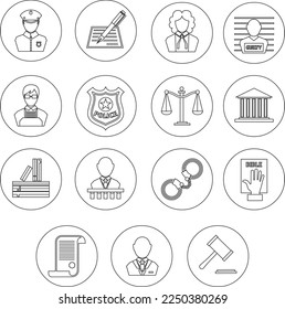 Icons related to Law, court and jurisdiction
