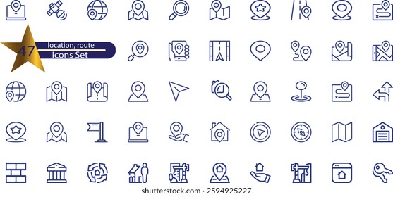 icons related to navigation, gps, location, route. 