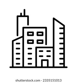 Icons related to office buildings, useful as a place of work. Editable black outline vector illustration.