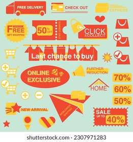 Icons related to sale, discount, promotion, marketing, special offer, shopping, shopping bag, shipping, etc.