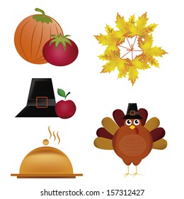 a lot of icons related to thanksgiving day with its respective colors