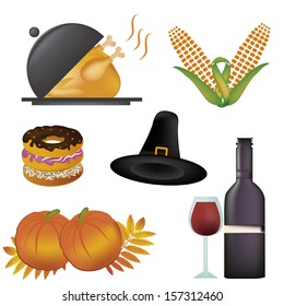 a lot of icons related to thanksgiving day with its respective colors