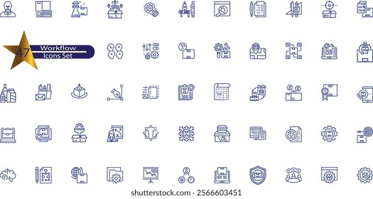 icons related to workflow, processing, operation. Outline icon collection.