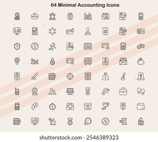 Ícones que representam contabilidade e finanças em um design minimalista.