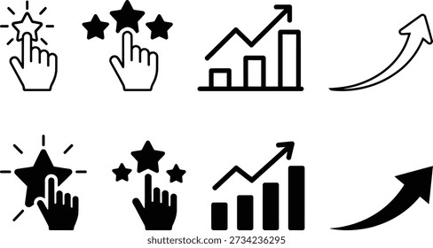 Icons representing achievement, success, and performance metrics in various styles