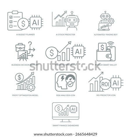Icons representing AI usage in fintech, analytics, and enterprise decision making.