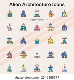 Icons representing alien architecture and extraterrestrial designs.