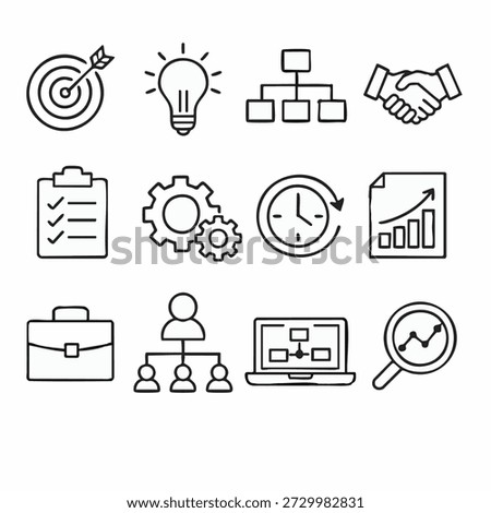 Icons representing business concepts and teamwork