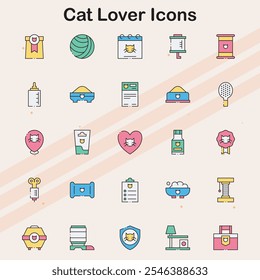 Icons representing cat lovers and their pet care activities.