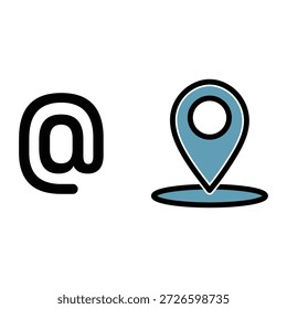 Iconos que representan la comunicación y la ubicación aislados sobre fondo blanco