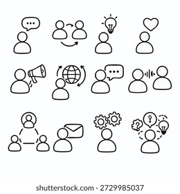 Ícones que representam conceitos de comunicação e trabalho em equipe