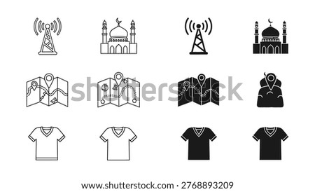 Icons representing connectivity, navigation, and attire in a cultural context