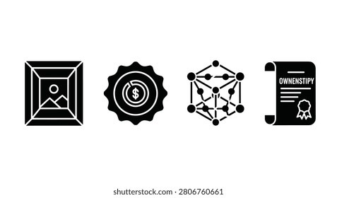 Icons representing cryptocurrency and blockchain