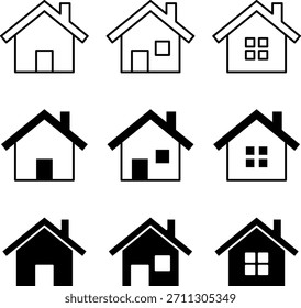 "Iconos que representan diferentes tipos de casas, casas y edificios.