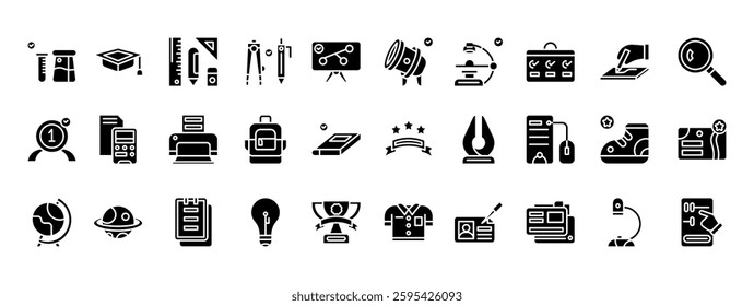 Icons Representing Education Themes Including Learning, Knowledge, Teaching, and Research in Various Contexts