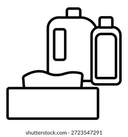 Ícones que representam itens comuns, como detergentes e tecidos