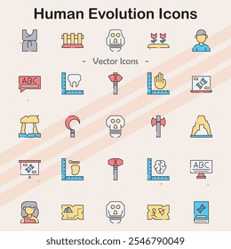 Ícones representando a evolução dos seres humanos e espécies ancestrais.