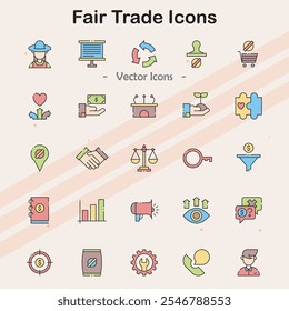 Icons representing fair trade practices and ethical business.