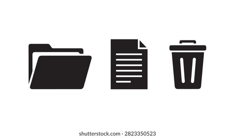 Icons representing folders, documents, and trash bin for digital organization and waste disposal concepts.