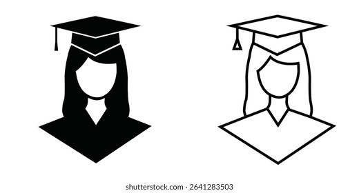 Icons representing graduates wearing caps, depicting achievement and success in education