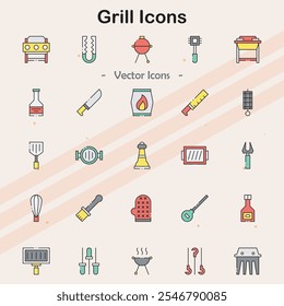 Icons representing grilling and barbecue equipment.