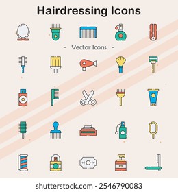 Icons representing hairdressing and hairstyling equipment.