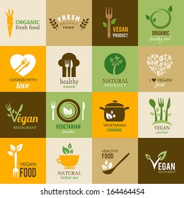 Icons representing healthy, organic and vegetarian food