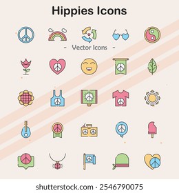 Icons representing hippie culture and lifestyle.